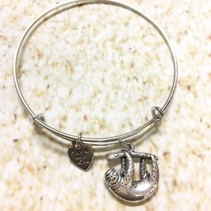 Silver plated sloth adjustable charm bracelet